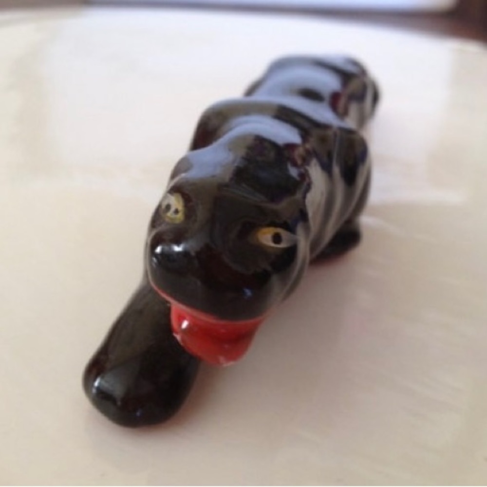 Panther Black Cat Ceramic Japan Animal Wild Jaguar Figurine 1950's Red Clay